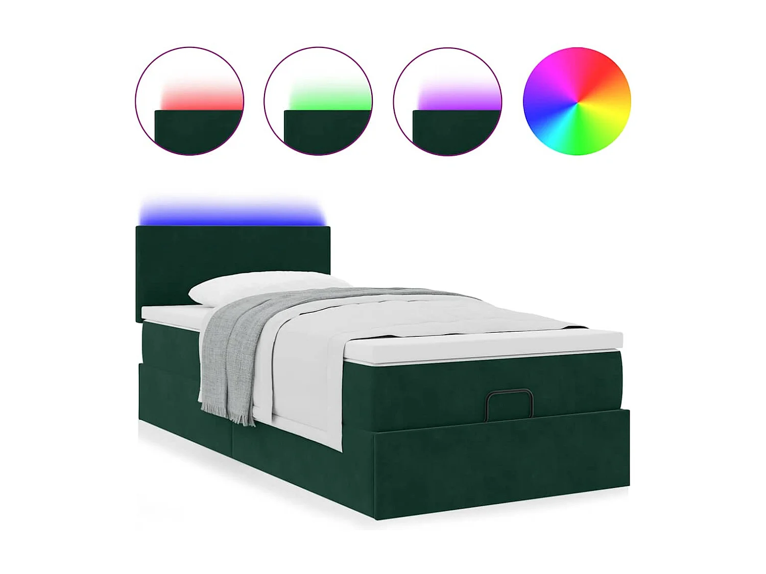 Lit ottoman avec matelas et LED Vert foncé 90x200cm velours
