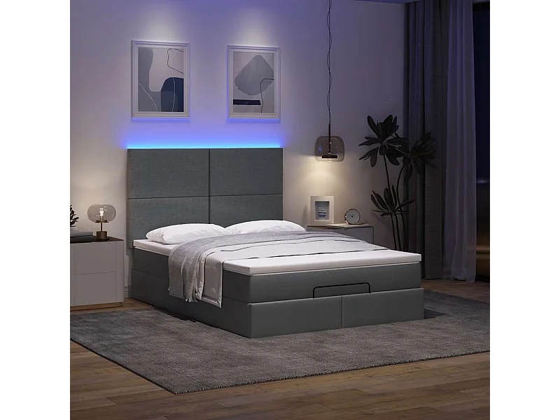 Cadre de lit ottoman avec matelas gris foncé 140x190 cm tissu