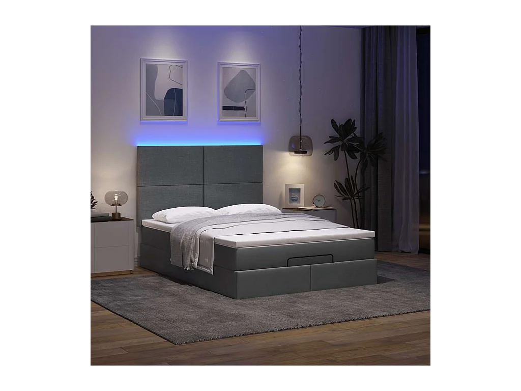 Ottoman bed met matras en LED's 140x190cm stof donkergrijs