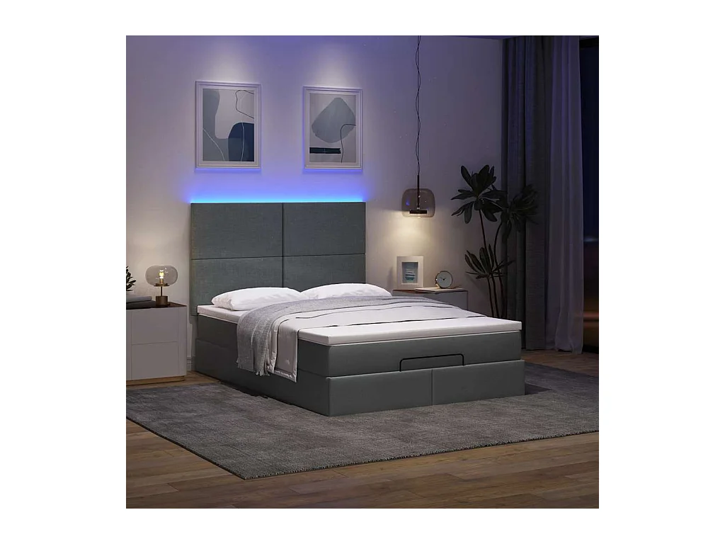 Ottoman-Bett mit Matratze & LEDs Dunkelgrau 140x190 cm Stoff