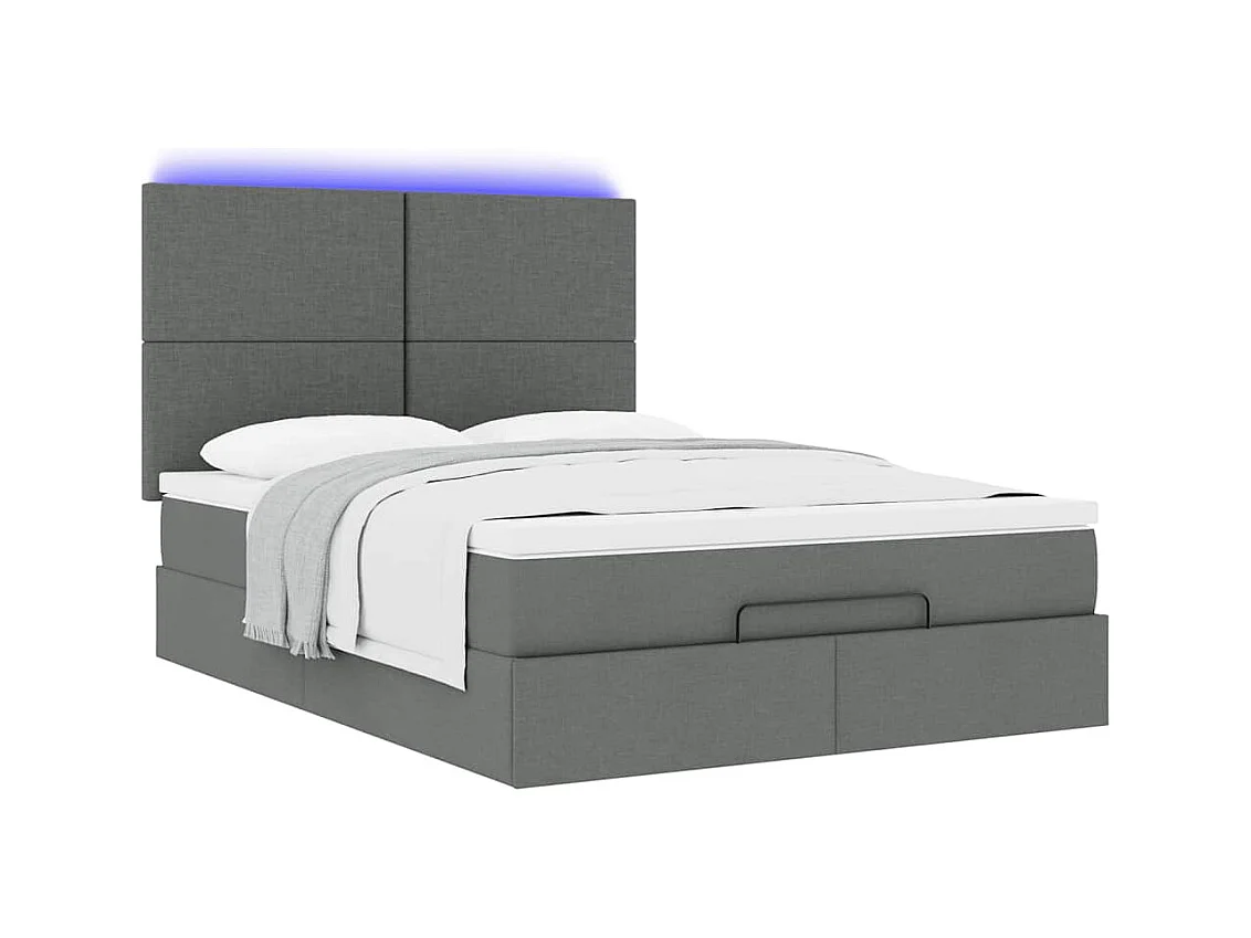 Ottoman-Bett mit Matratze & LEDs Dunkelgrau 140x190 cm Stoff