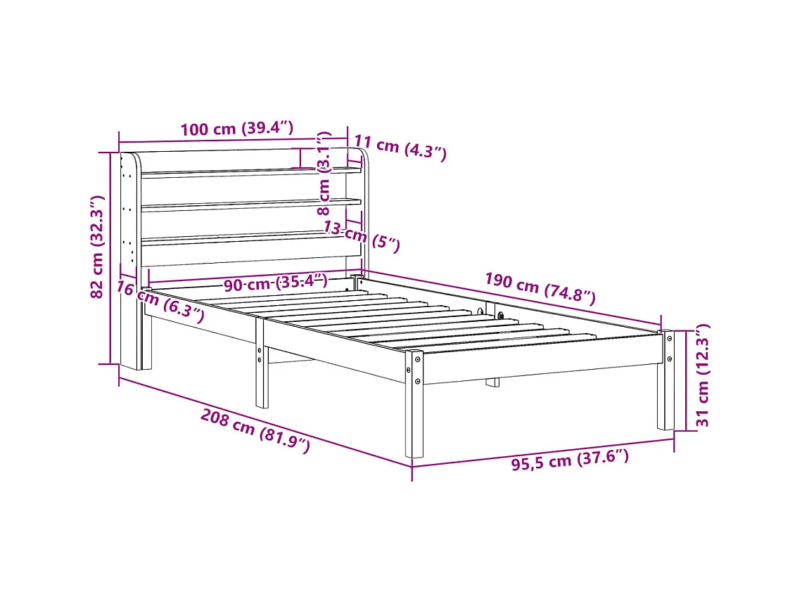 Estructura de cama sin colchón madera maciza blanca 90x190 cm