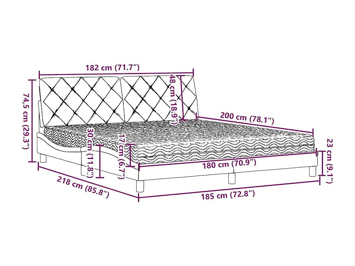 Lit avec matelas noir 180x200 cm tissu