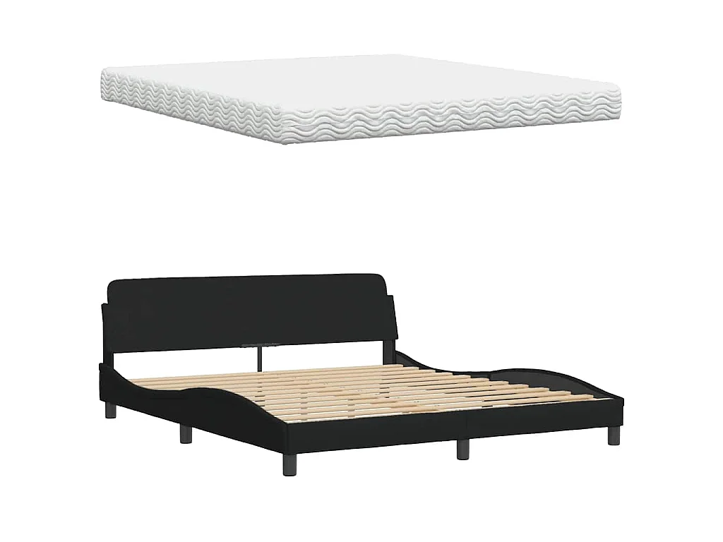 Letto con Materasso Nero 180x200 cm in Tessuto