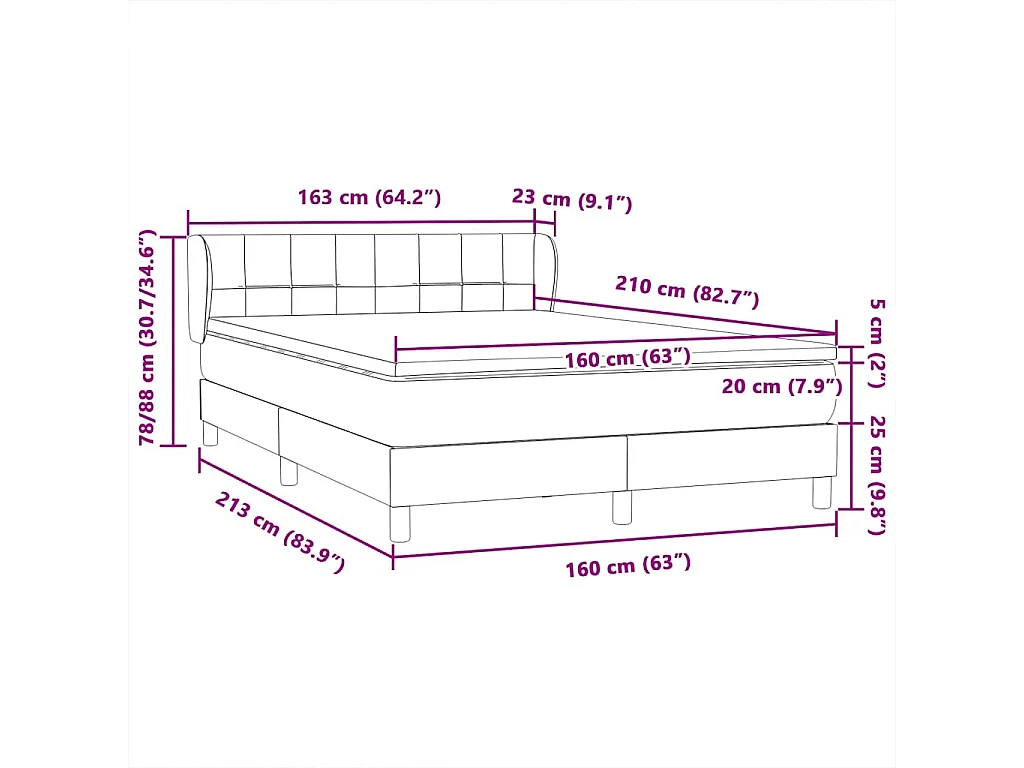 Cama box spring con colchón terciopelo negro 160x210 cm