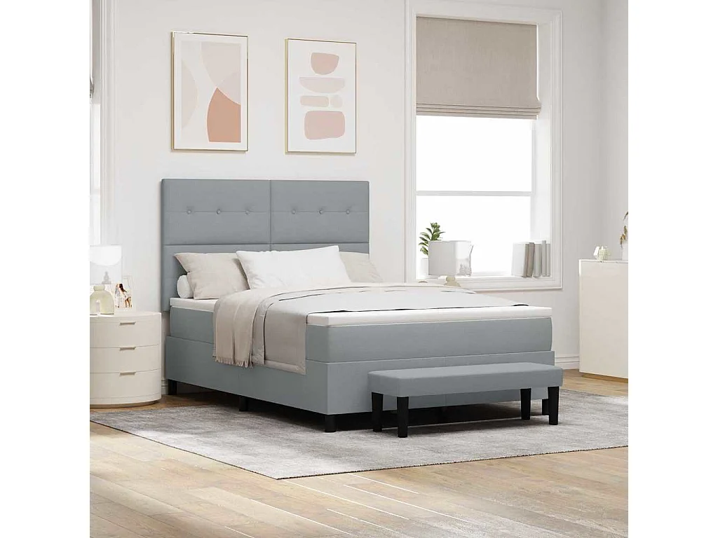 Boxspringbett mit Matratze Hellgrau 140 x 190 cm Stoff