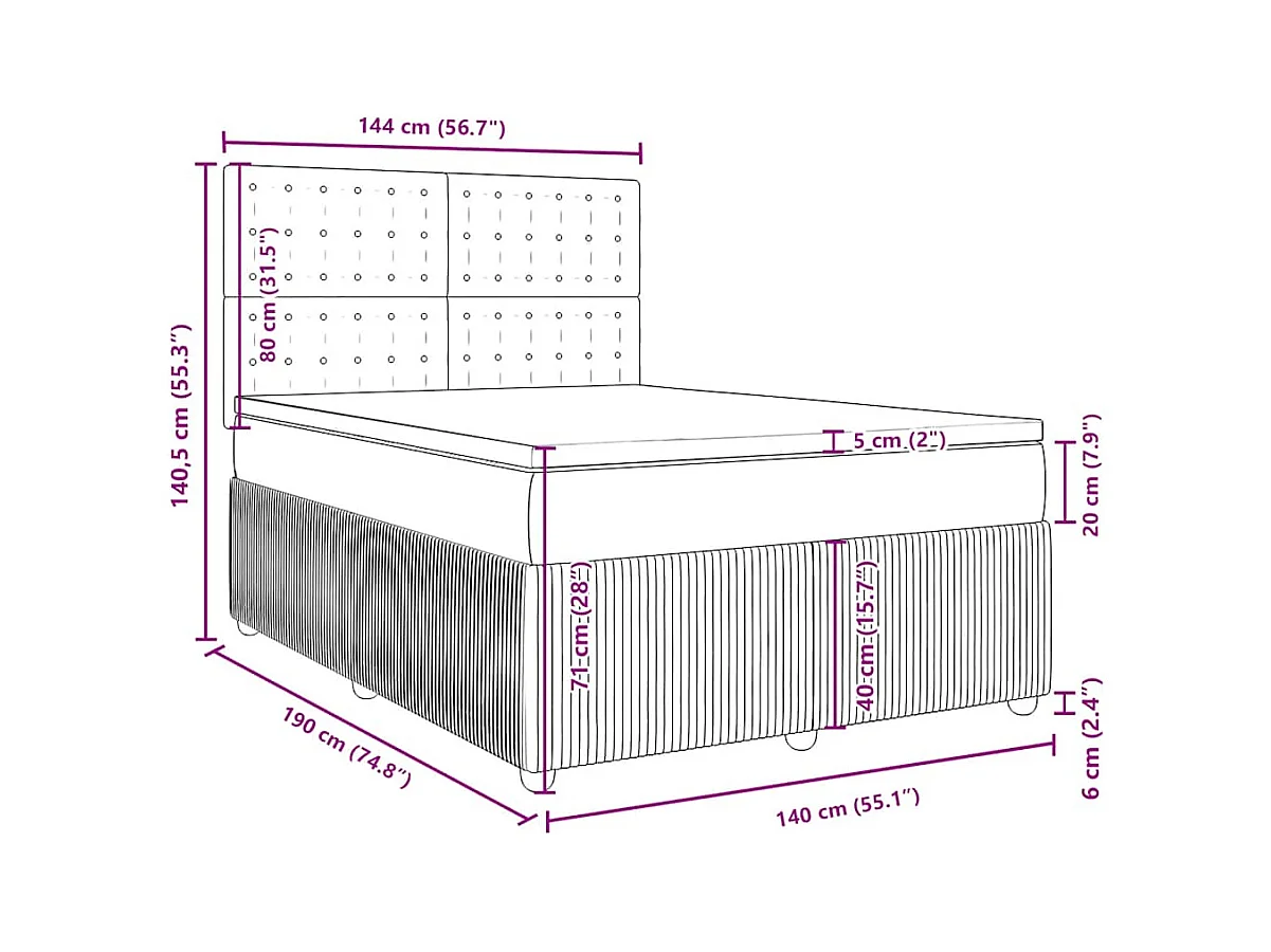 Boxspringbett mit Matratze Dunkelblau 140x190 cm Samt