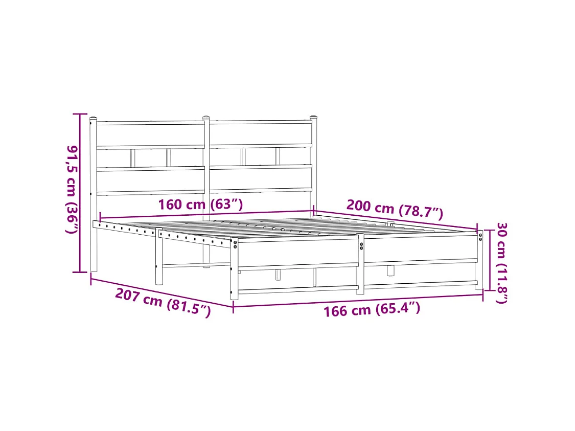 Bedframe zonder matras metaal bruin eikenkleurig 160x200 cm