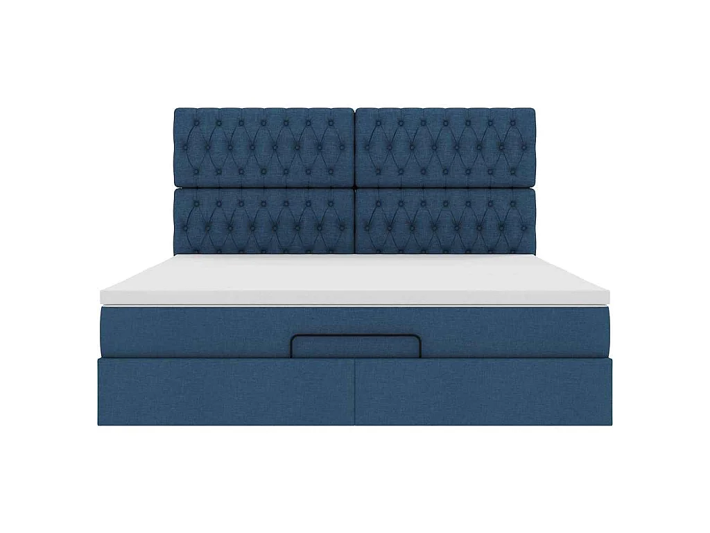 Estructura de cama otomana con colchón tela azul 180x200cm