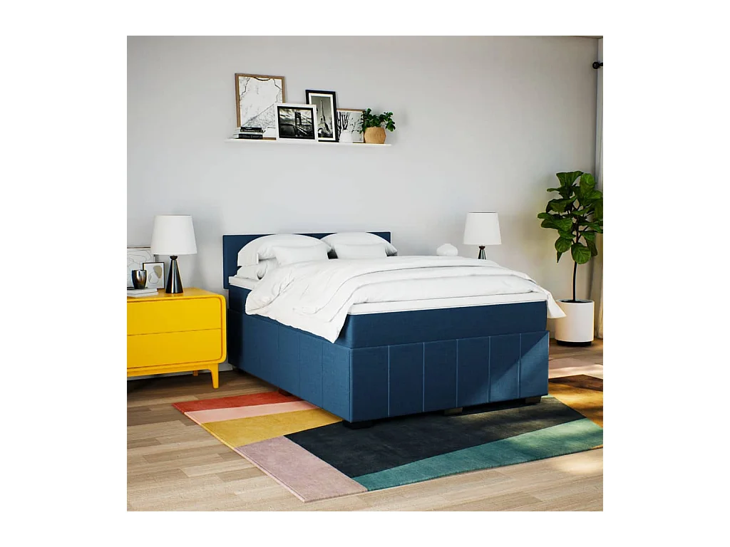 Sommier à lattes de lit avec matelas Bleu 140x200 cm Tissu