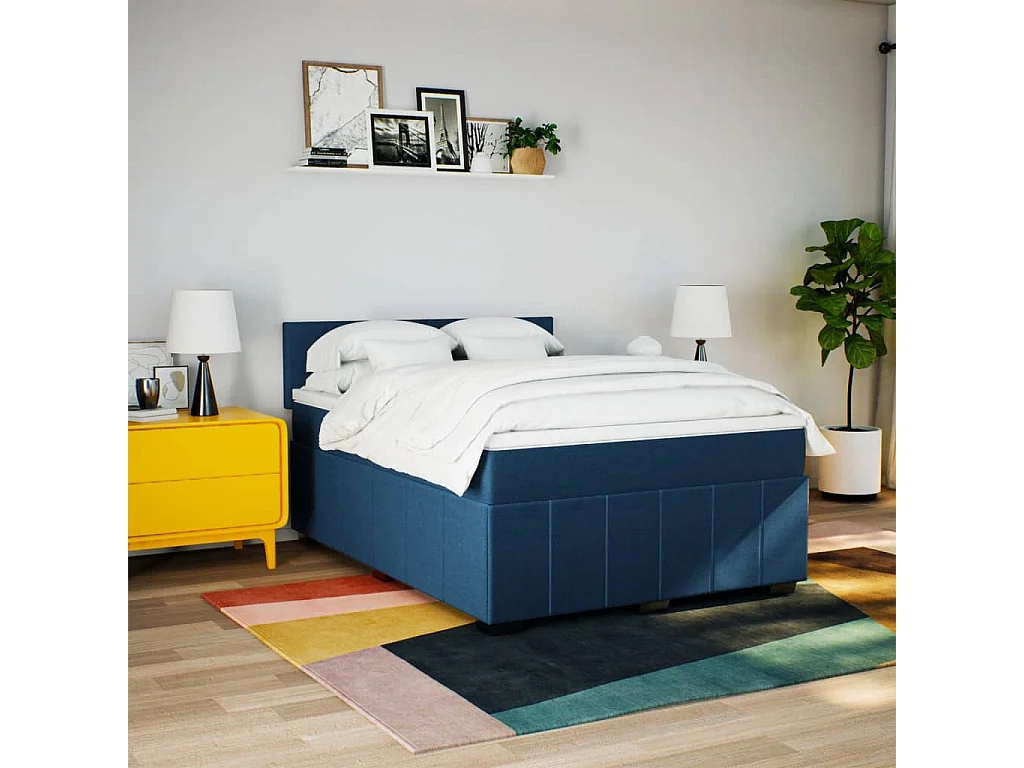 Sommier à lattes de lit avec matelas Bleu 140x200 cm Tissu