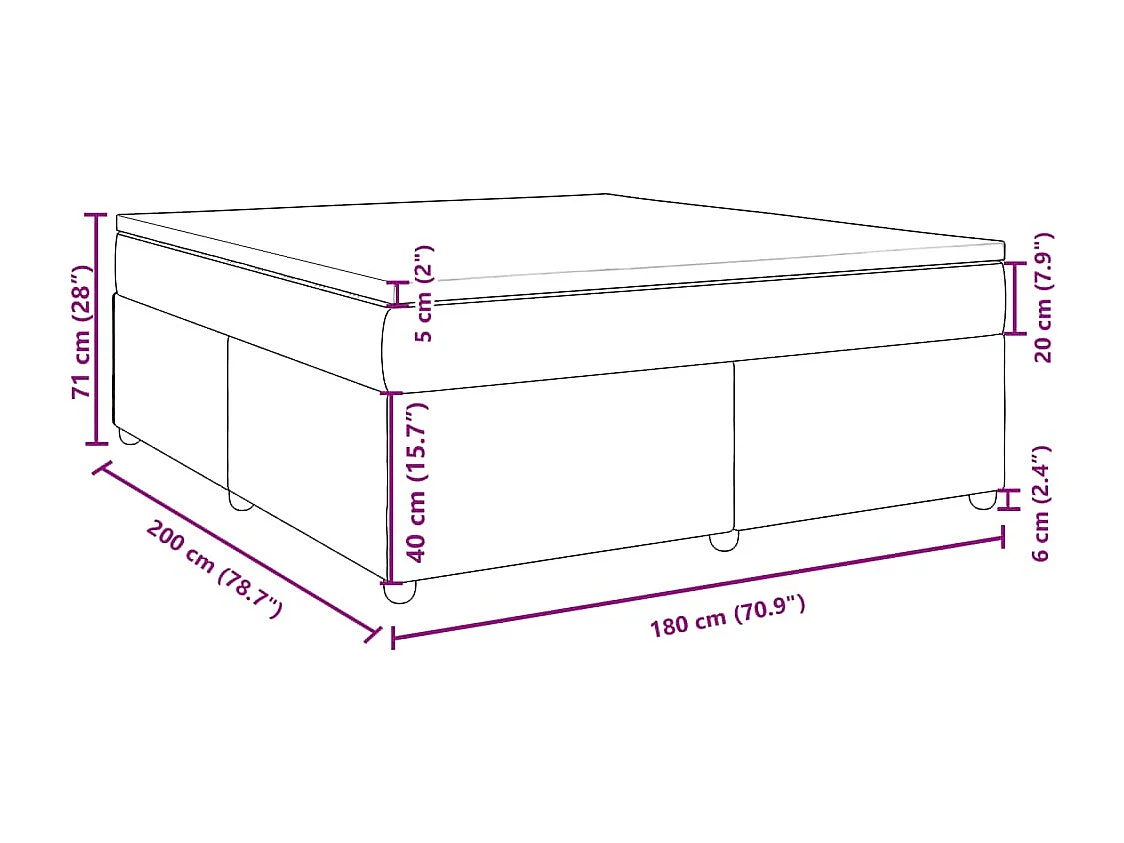 Cama box spring con colchón tela negro 180x200 cm