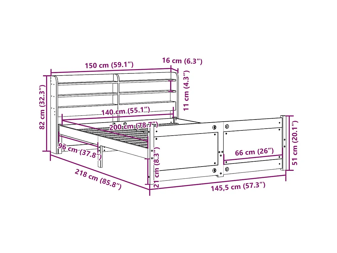 Cadre de lit avec tête de lit sans matelas blanc 140x200 cm