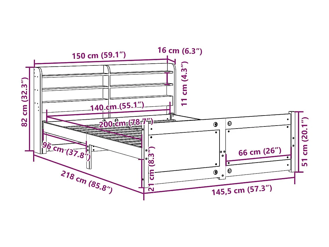 Bedframe met hoofdeinde zonder matras 140x200 cm wit