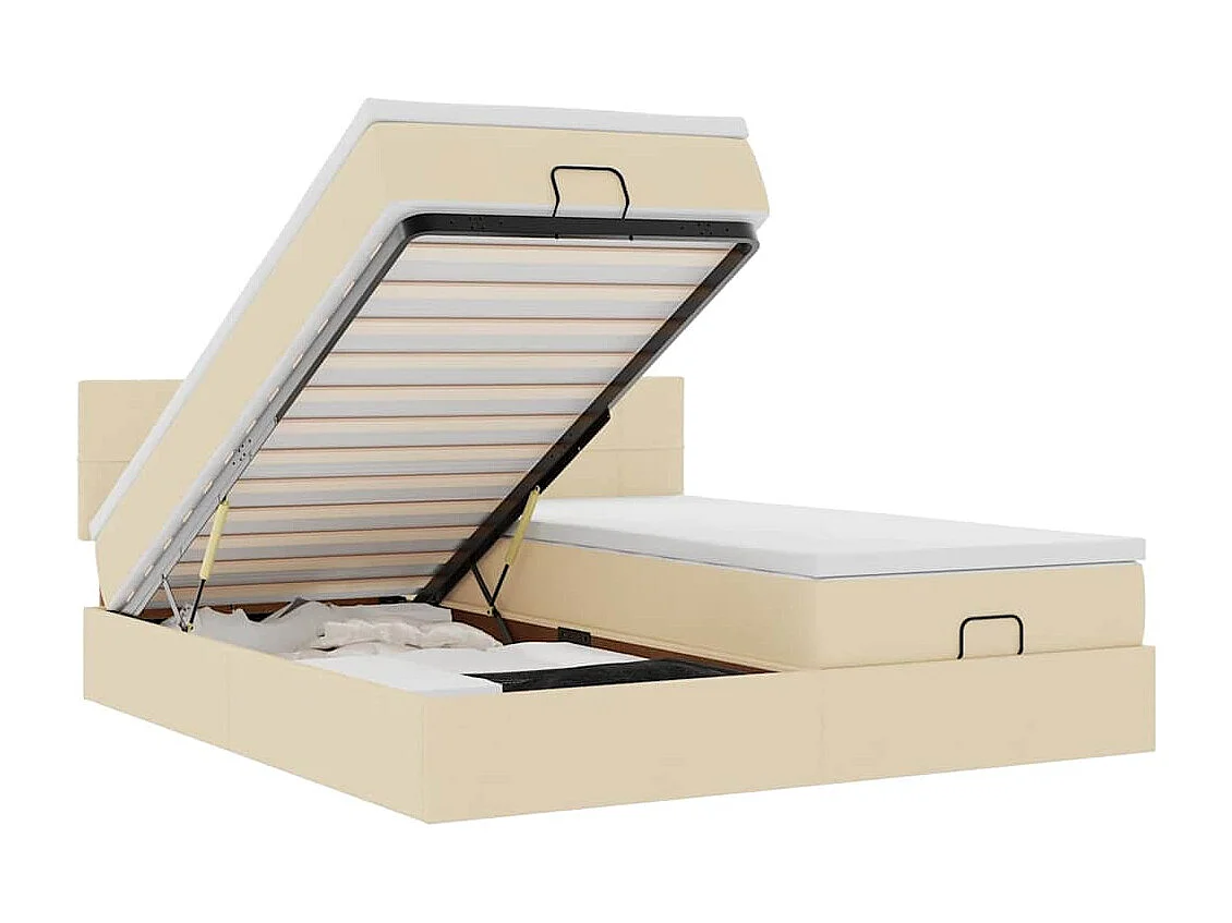 Ottoman-Bett mit Matratzen & LEDs Creme 180x200 cm Stoff