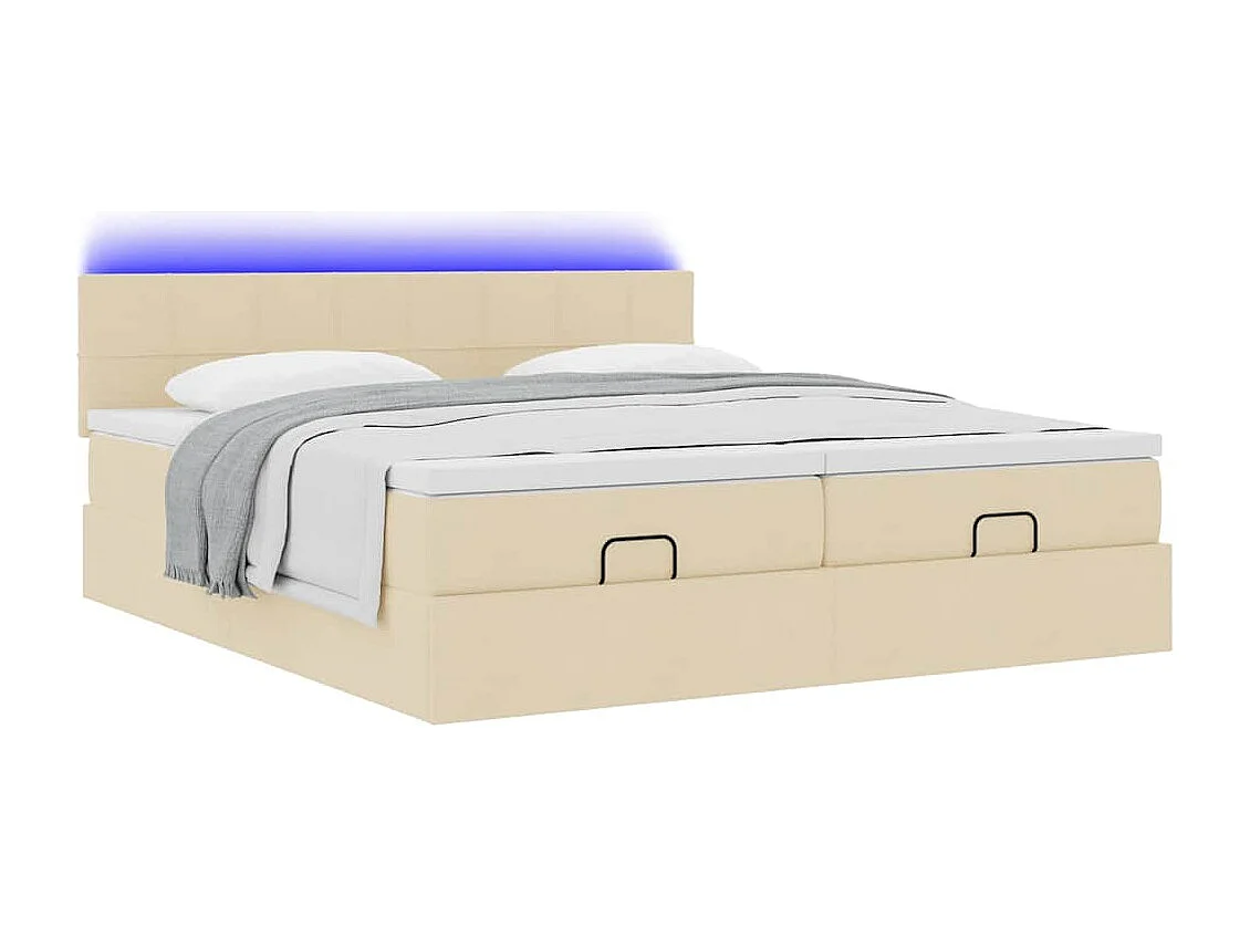 Ottoman-Bett mit Matratzen & LEDs Creme 180x200 cm Stoff