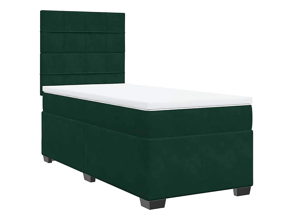 Cama box spring con colchón terciopelo verde oscuro 100x200 cm