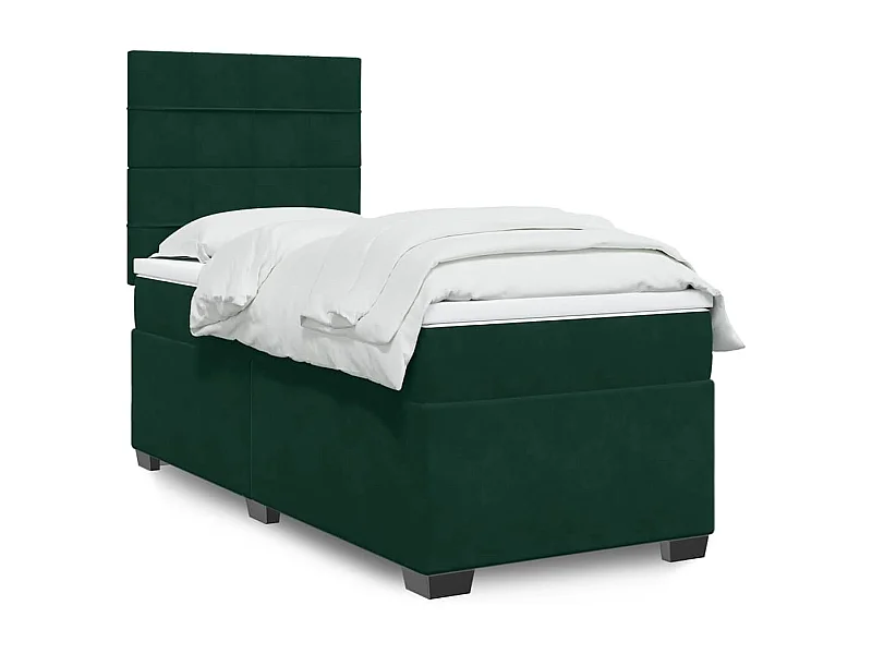 Cama com molas/colchão 100x200 cm veludo verde-escuro