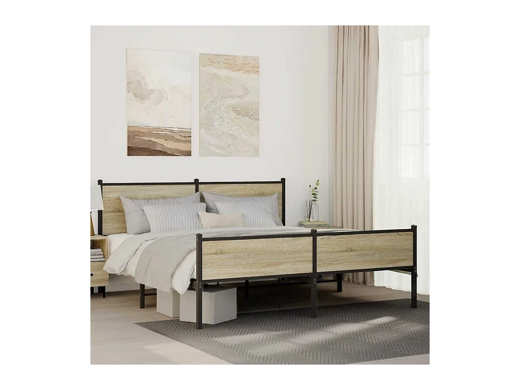 Cadre de lit en métal sans matelas chêne sonoma 160x200 cm