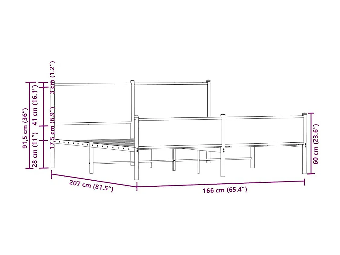 Cadre de lit en métal sans matelas chêne sonoma 160x200 cm