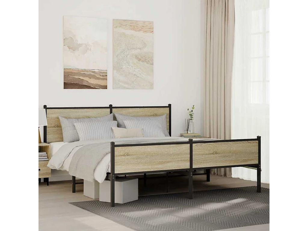 Cadre de lit en métal sans matelas chêne sonoma 160x200 cm