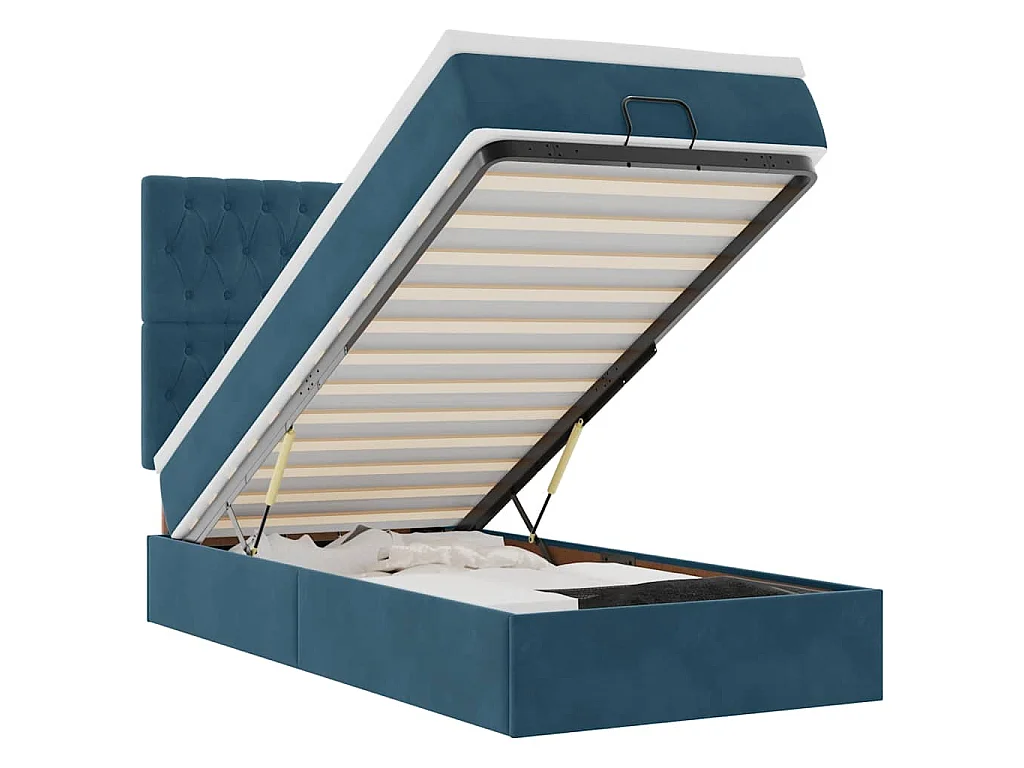 Cadre de lit ottoman avec matelas bleu foncé 90x200 cm velours