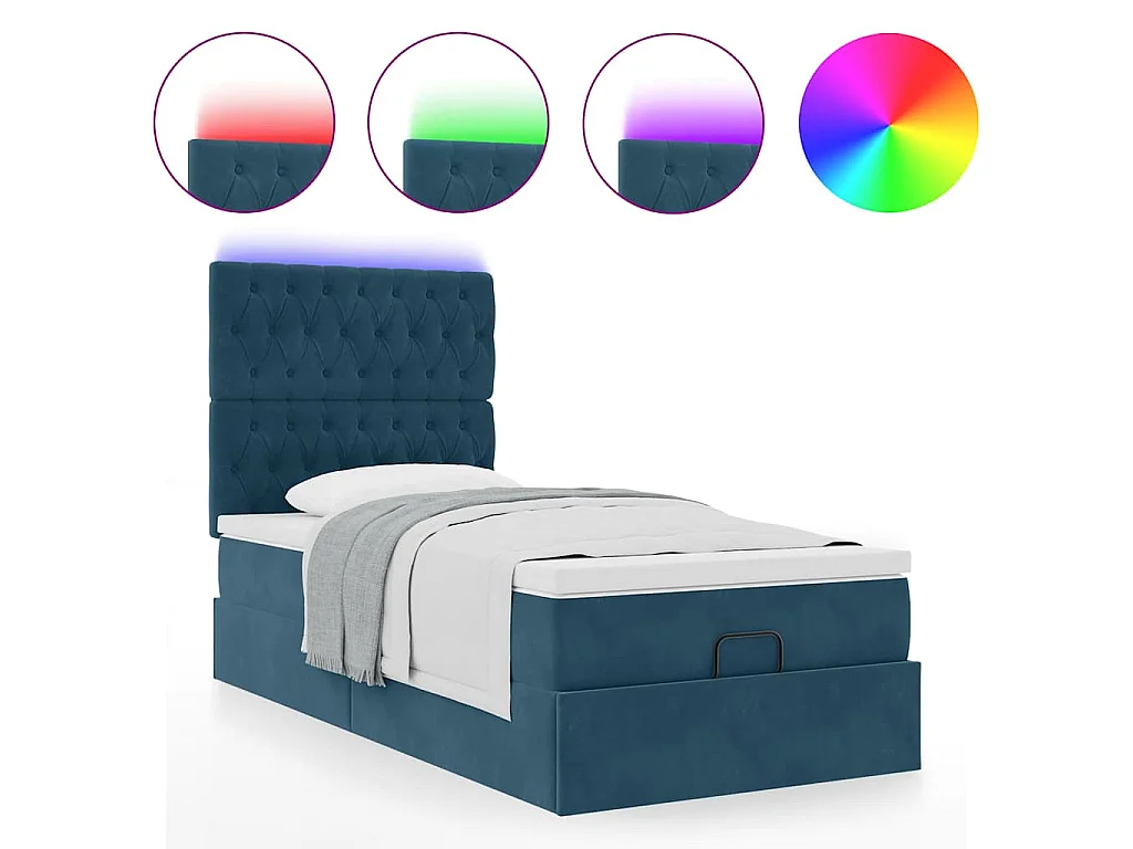 Cadre de lit ottoman avec matelas bleu foncé 90x200 cm velours
