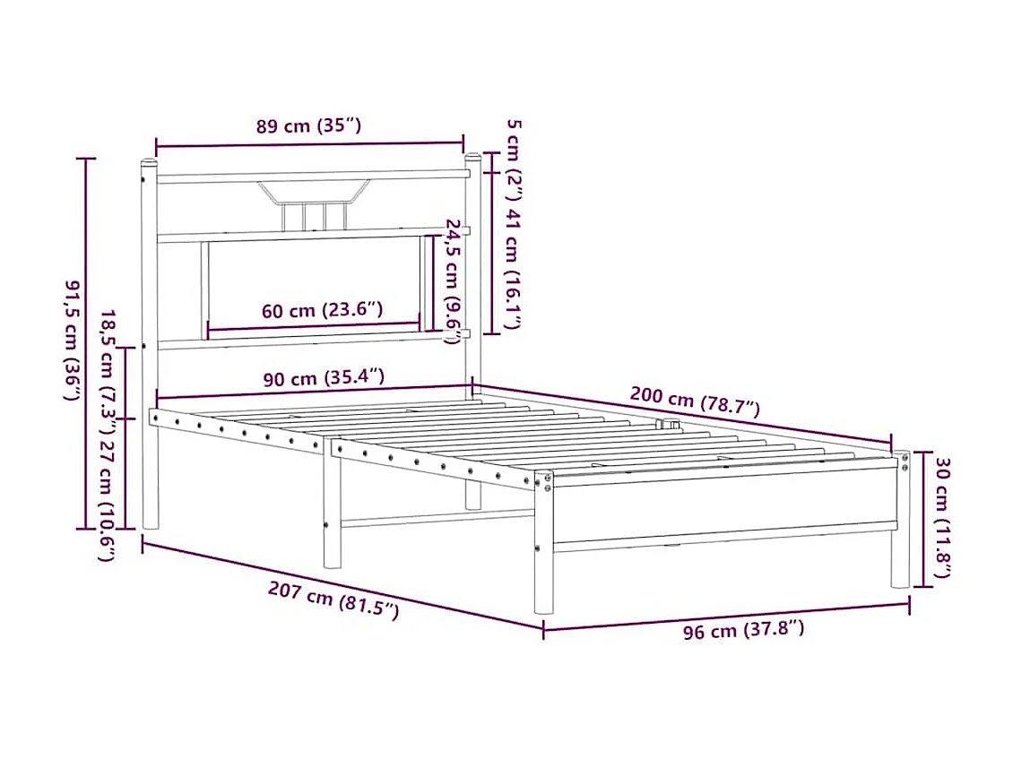 Cadre de lit sans matelas chêne marron 90x200cm bois ingénierie