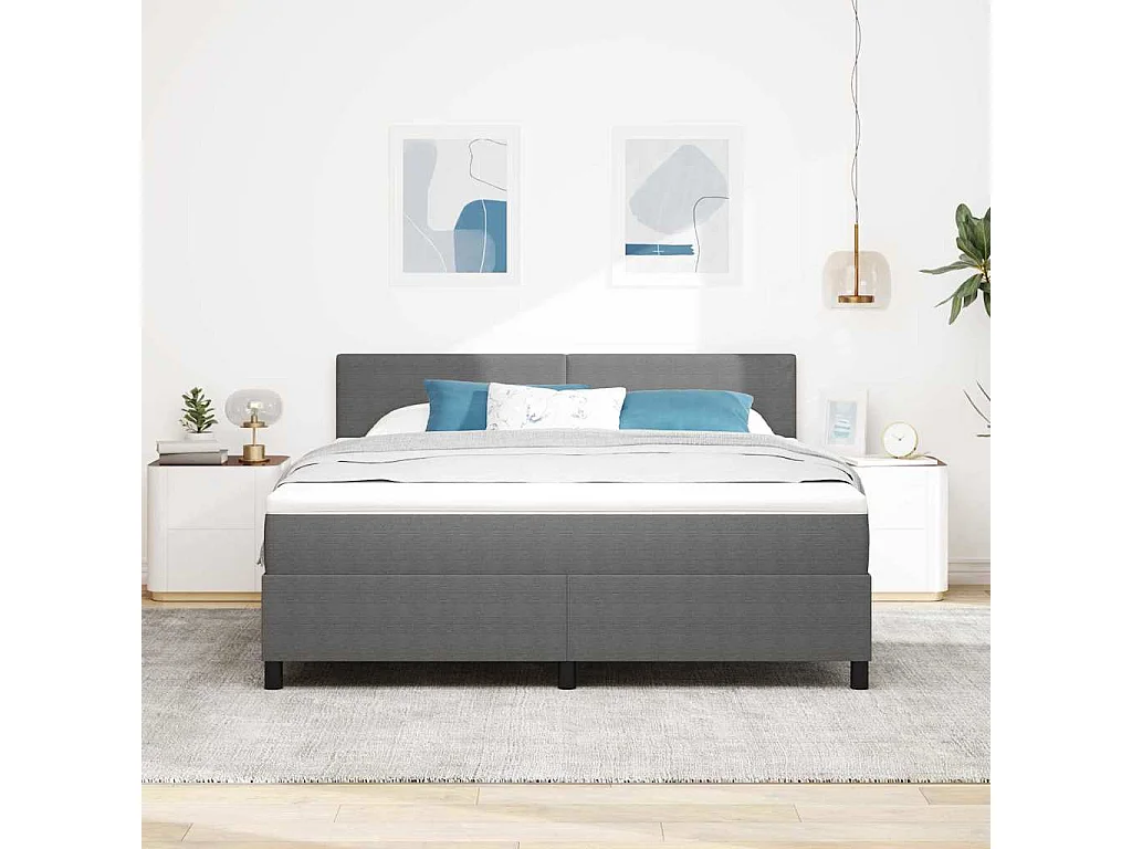 Boxspringbett Hellgrau und Weiß 180 x 200 cm Cordstoff