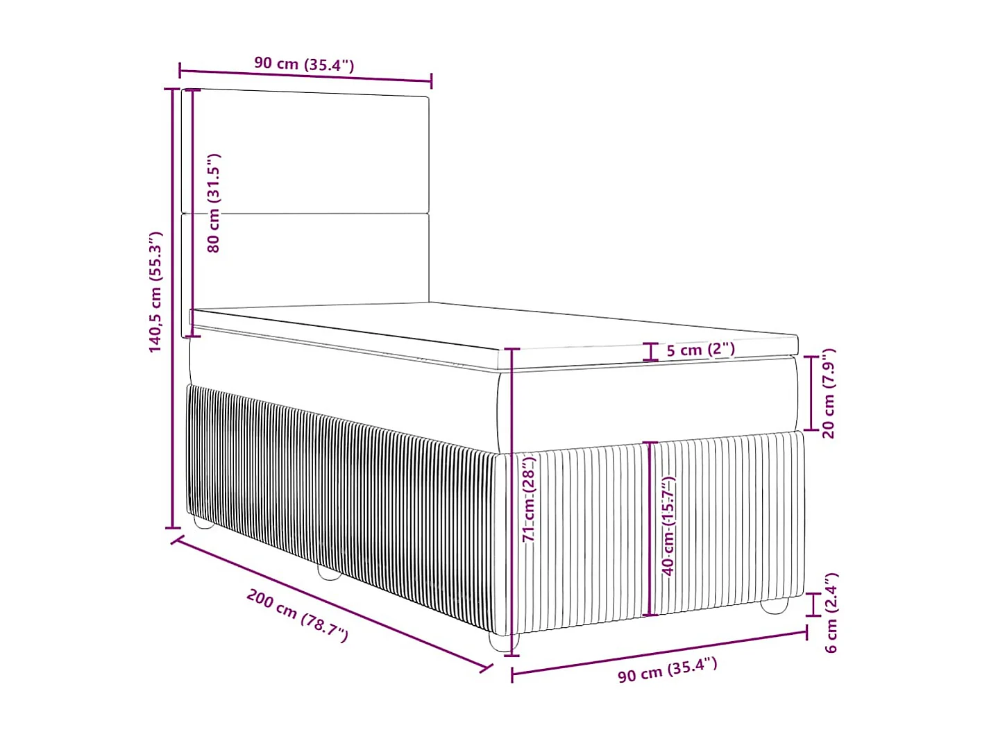 Sommier à lattes de lit avec matelas Bleu 90x200 cm Tissu