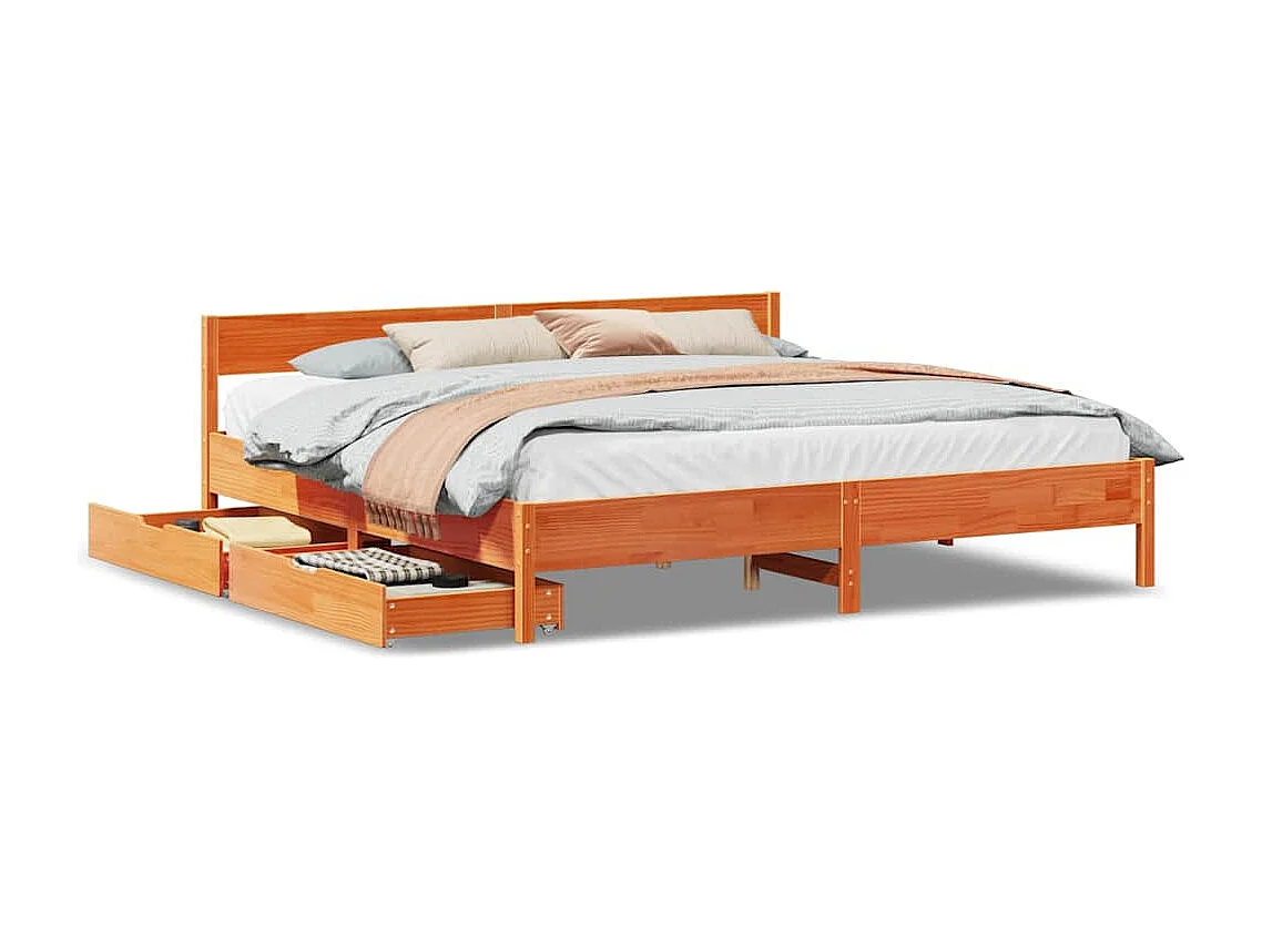 Letto senza Materasso Marrone Cera 180x200 cm in Legno di Pino