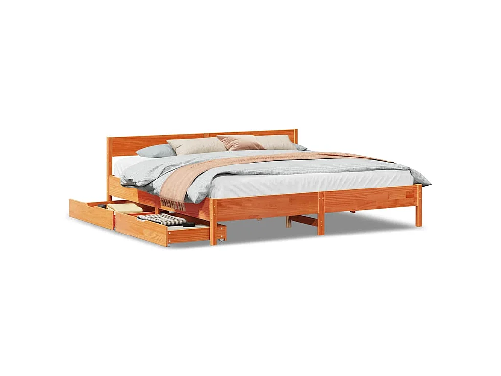 Cadre de lit sans matelas cire marron 180x200cm bois pin massif
