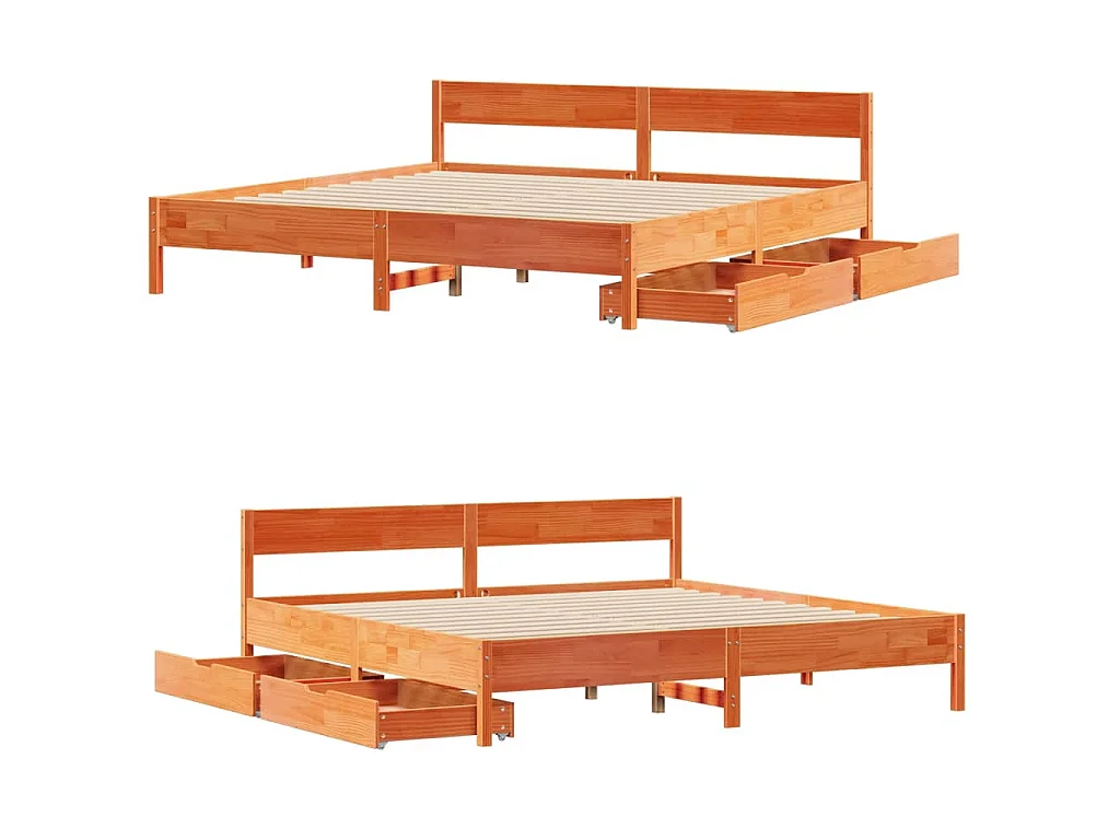 Cadre de lit sans matelas cire marron 180x200cm bois pin massif