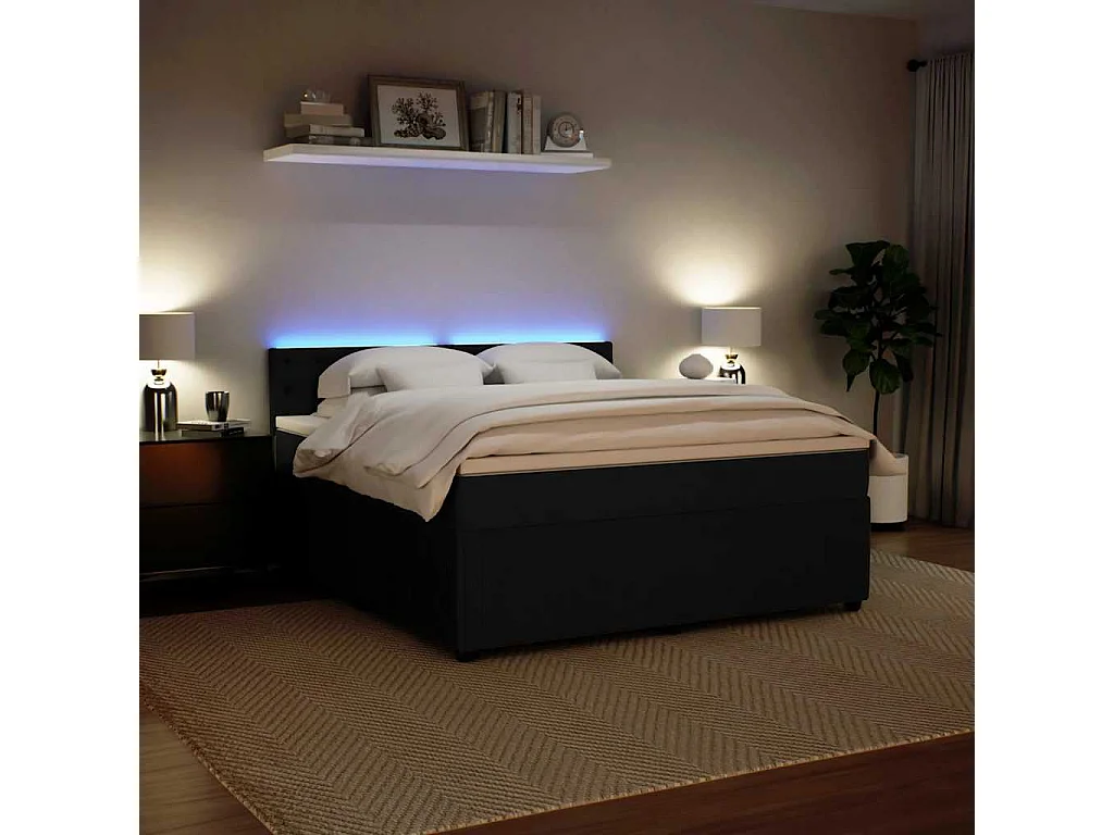 Boxspringbett mit Matratze Schwarz 180x200 cm Samt