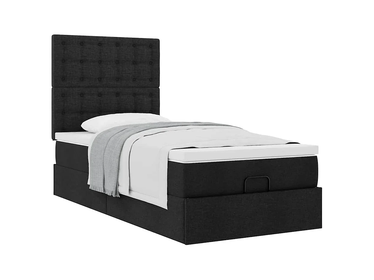 Ottoman-Bett mit Matratze Schwarz 100x200 cm Stoff