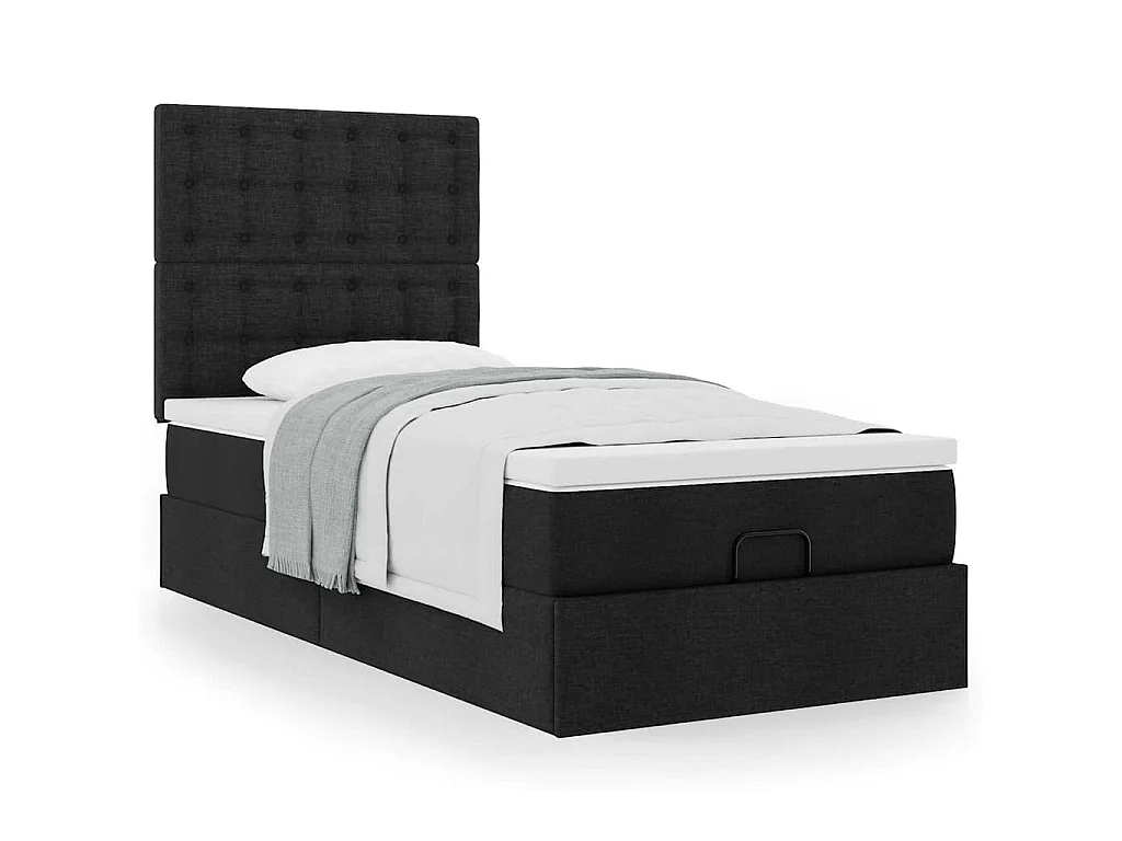 Ottoman-Bett mit Matratze Schwarz 100x200 cm Stoff