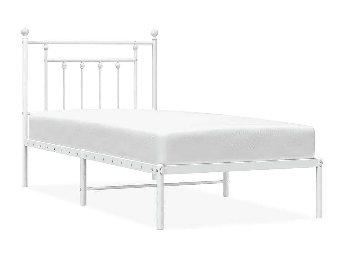 Cadre de lit métal sans matelas avec tête de lit blanc 90x200cm
