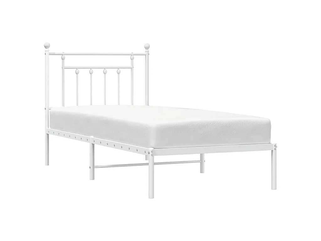 Cadre de lit métal sans matelas avec tête de lit blanc 90x200cm