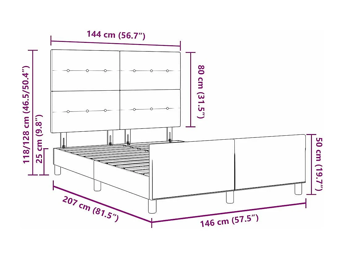 Cadre de lit avec tête de lit Marron foncé 140 x 200 cm tissu