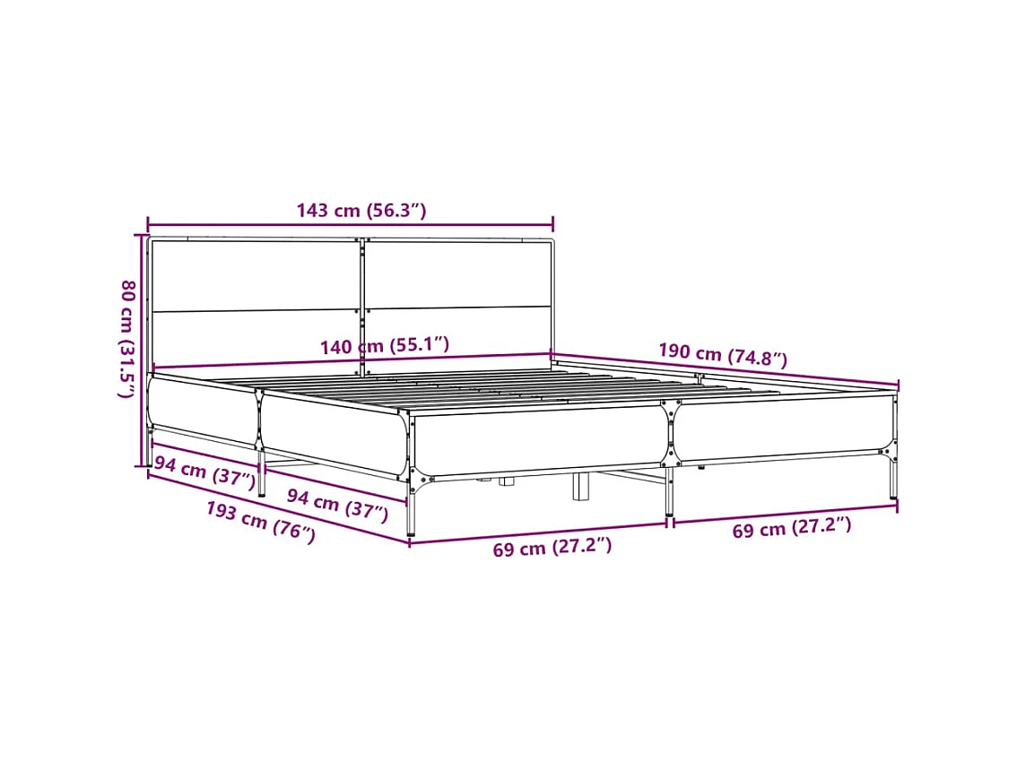 Cadre de lit sans matelas chêne sonoma 140x190 cm