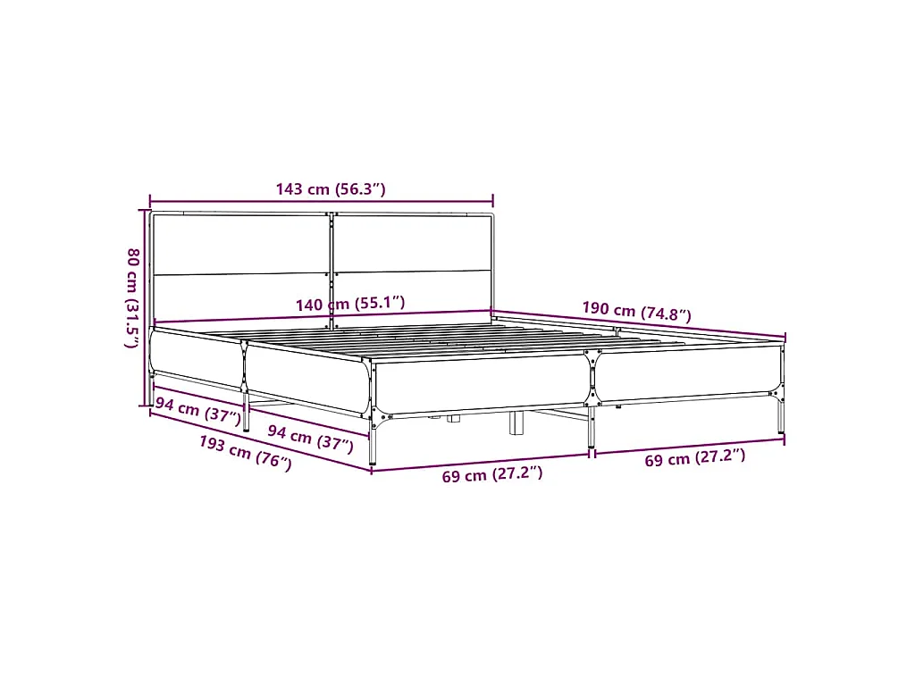 Cadre de lit sans matelas chêne sonoma 140x190 cm