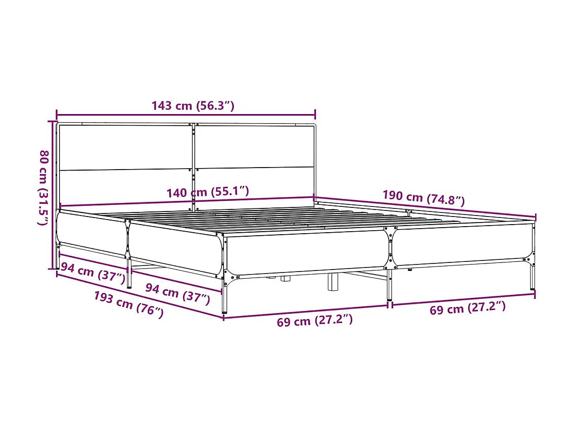Cadre de lit sans matelas chêne sonoma 140x190 cm