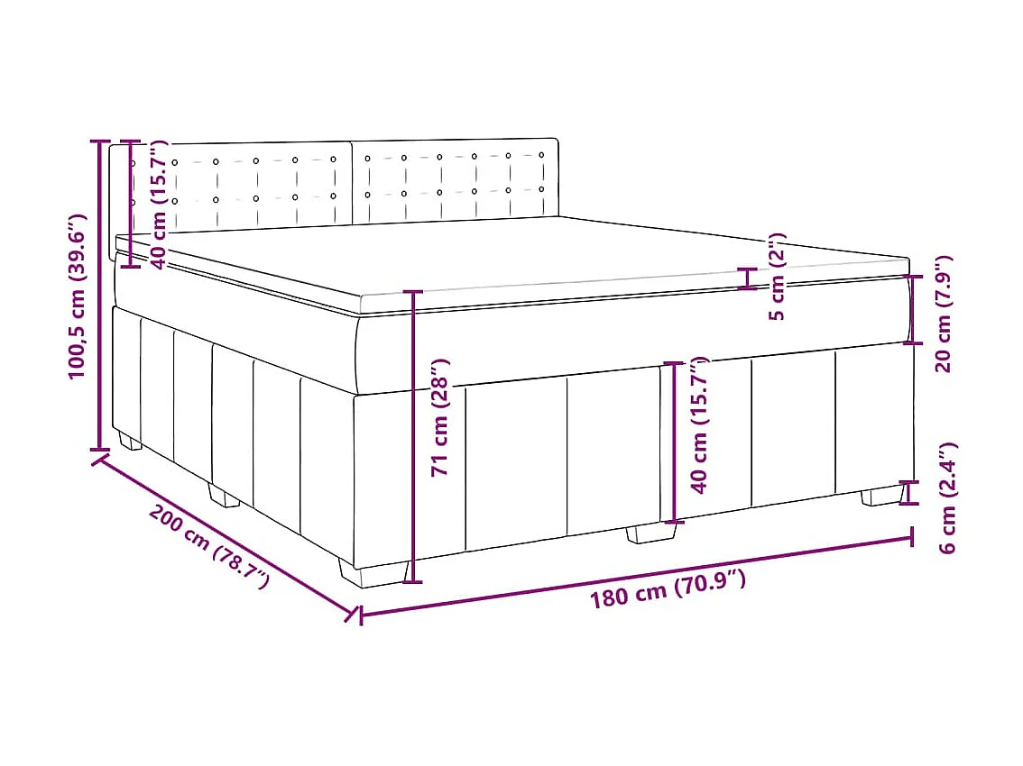 Cama box spring con colchón tela gris claro 180x200 cm