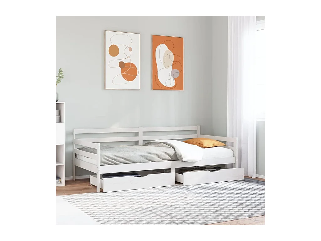 Lit de jour et tiroirs sans matelas blanc 90x200 cm bois massif