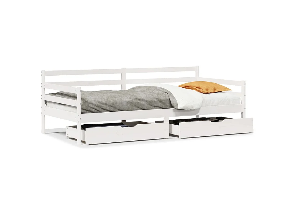 Dormeuse con Cassetti Bianco 90x200 cm Legno Massello di Pino