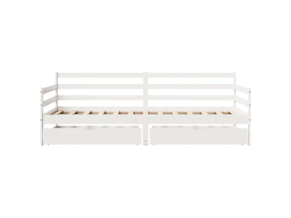 Dormeuse con Cassetti Bianco 90x200 cm Legno Massello di Pino
