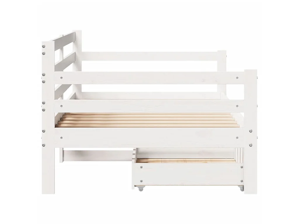 Dormeuse con Cassetti Bianco 90x200 cm Legno Massello di Pino