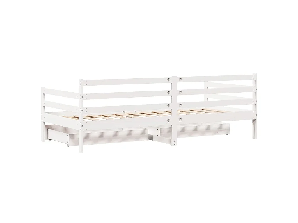 Dormeuse con Cassetti Bianco 90x200 cm Legno Massello di Pino