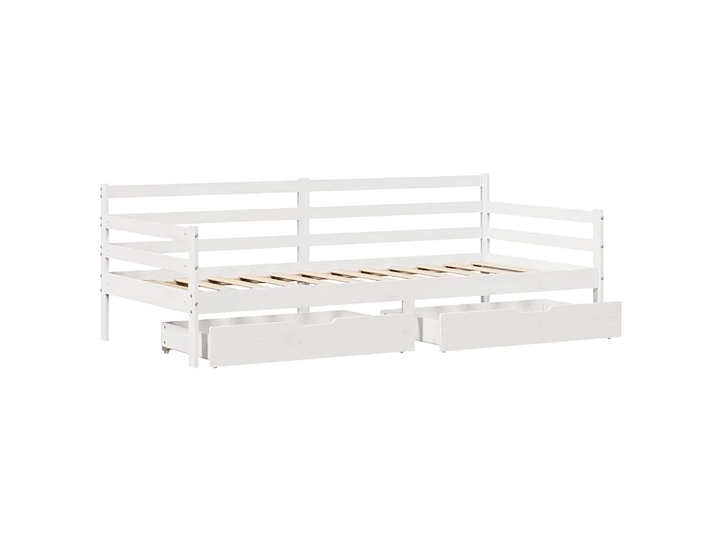 Dormeuse con Cassetti Bianco 90x200 cm Legno Massello di Pino