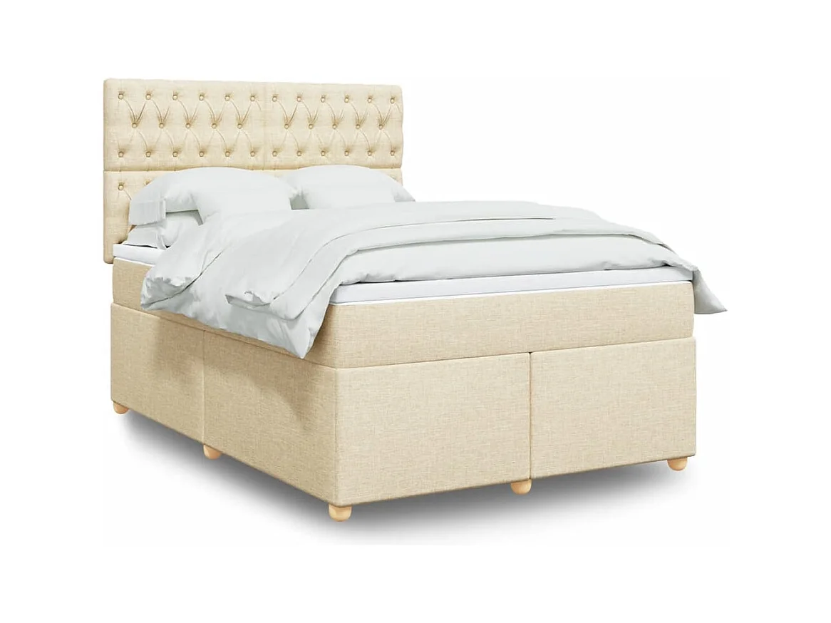 Sommier à lattes de lit avec matelas Crème 140x200 cm Tissu
